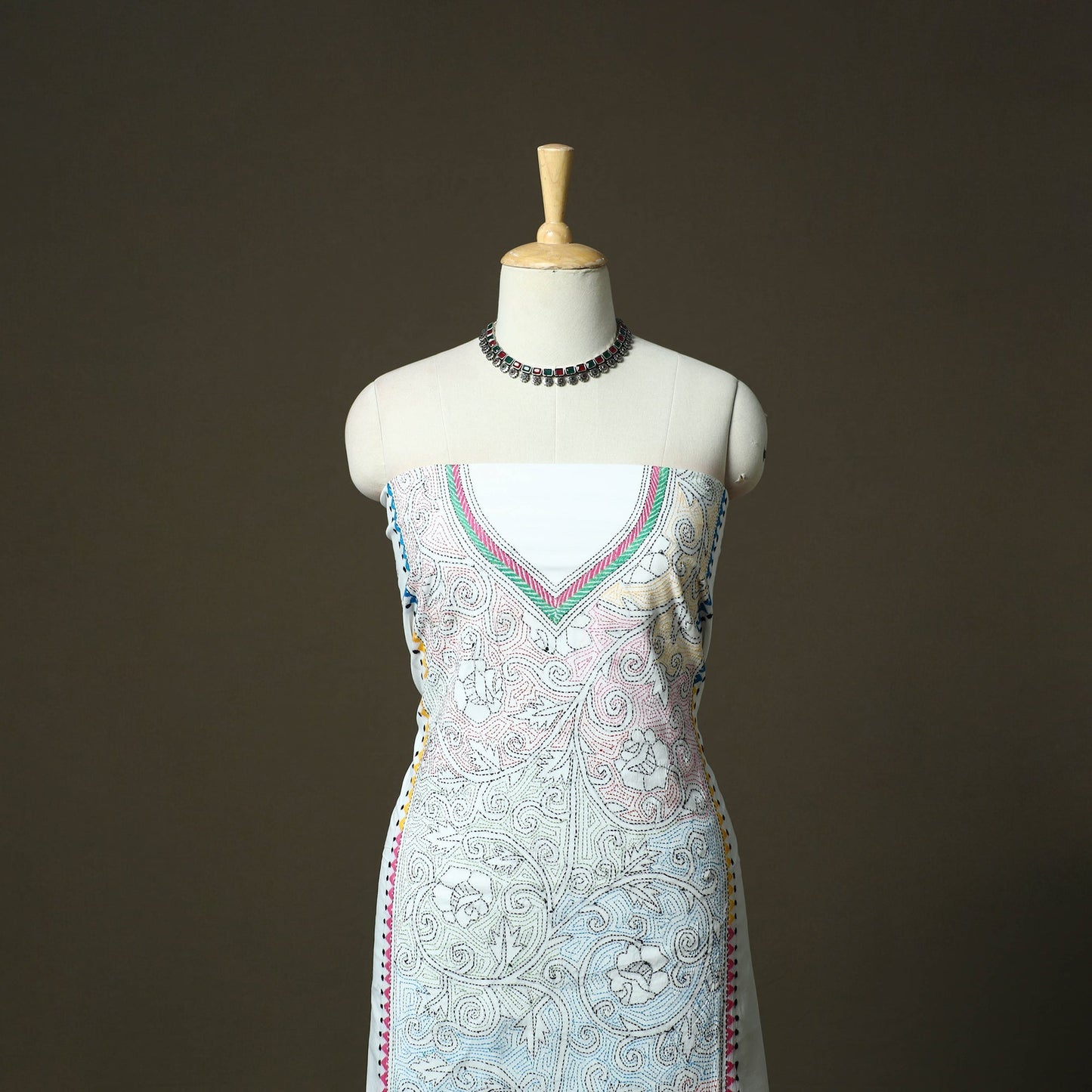 Bengal kantha hand embroidered cotton unstitched kurta