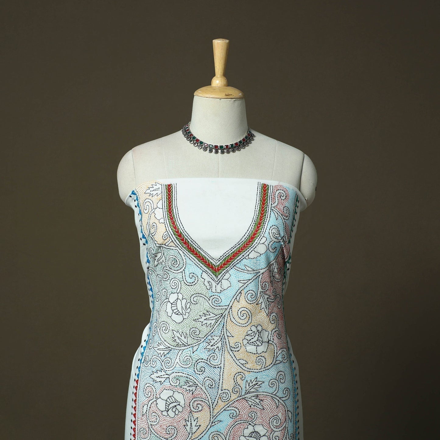 Bengal kantha hand embroidered cotton unstitched kurta