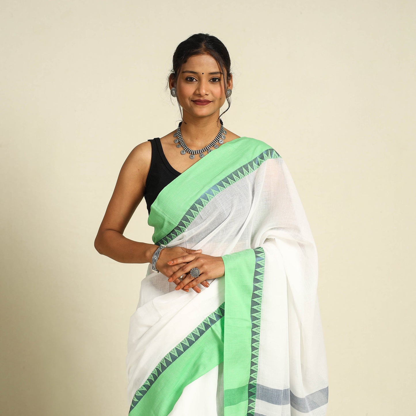 Buy White Bengal Woven Border Handloom Cotton Saree