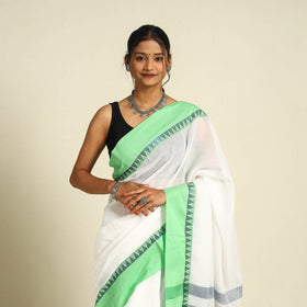 Buy White Bengal Woven Border Handloom Cotton Saree