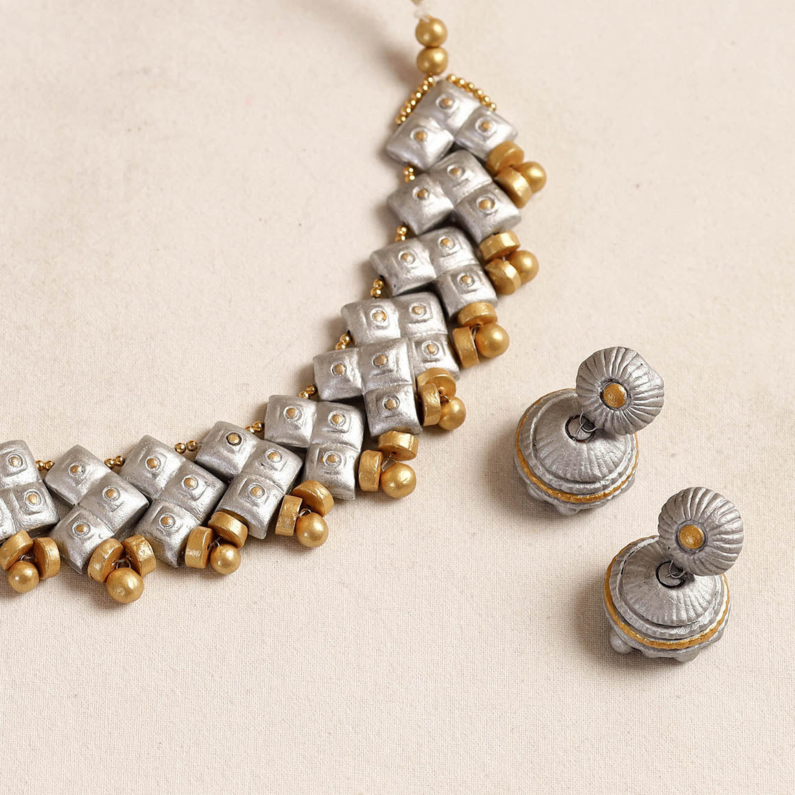  Bishnupur Handpainted Terracotta Necklace Set 