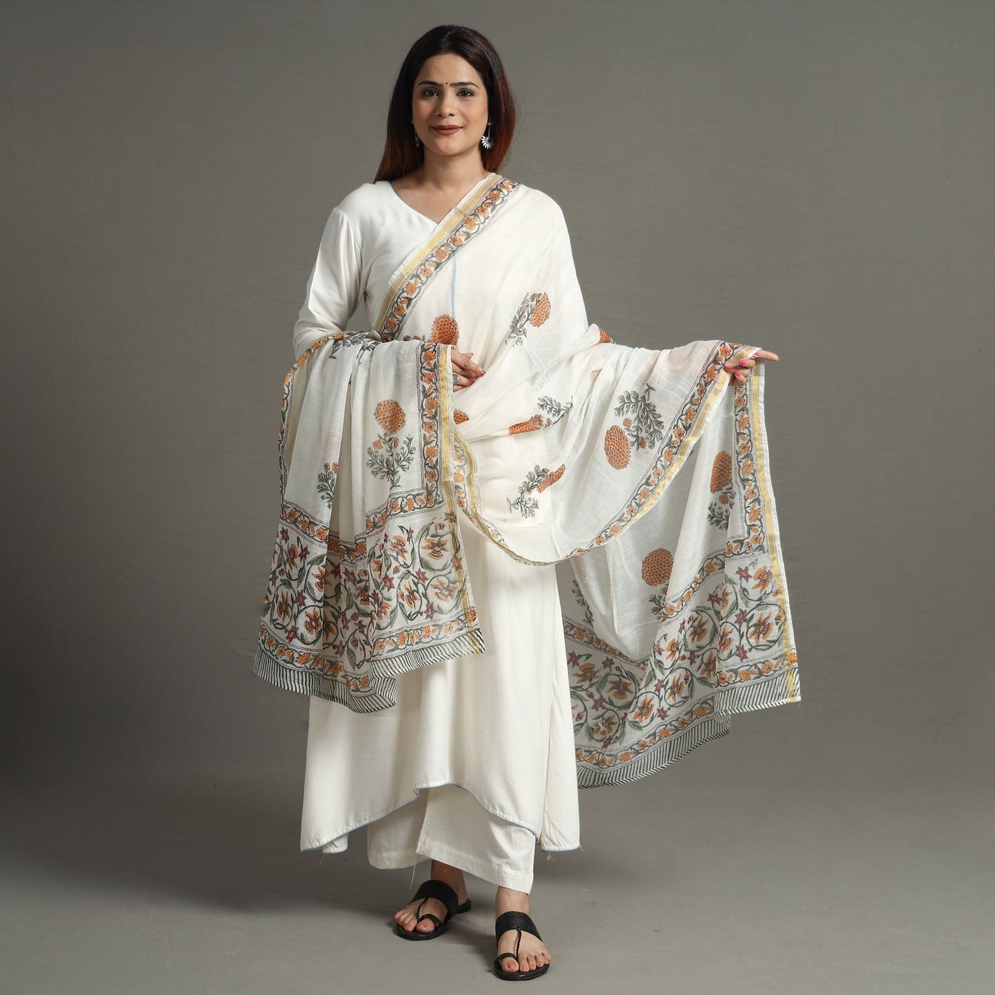 Buy Block Print Chanderi Silk Sanganeri Dupatta