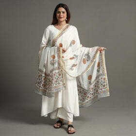 Buy Block Print Chanderi Silk Sanganeri Dupatta