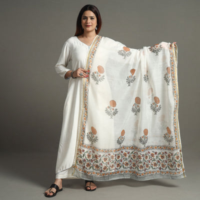 Buy Block Print Chanderi Silk Sanganeri Dupatta