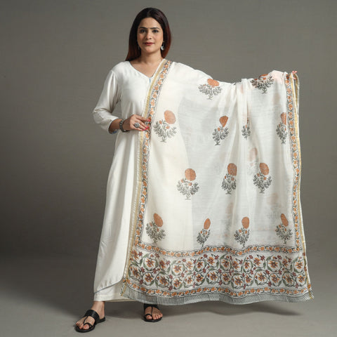 Buy Block Print Chanderi Silk Sanganeri Dupatta