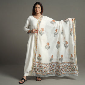 Buy Block Print Chanderi Silk Sanganeri Dupatta