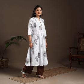 White - cotton a-line sanganeri kurta 07 - handcrafted