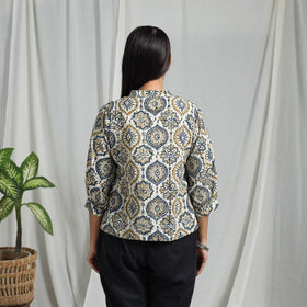 White Block Print Cotton Natural Dyed Ajrakh Crop Top