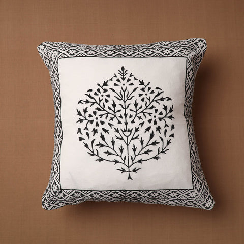 Buy White Block Print Cotton Sanganeri Cushion Cover