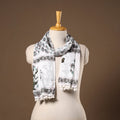 White - cotton sanganeri stole with pom 28 - handcrafted