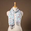White - cotton sanganeri stole with tassels 02 - handcrafted