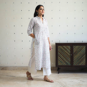 Grey - Block Print Cotton Straight Sanganeri Kurta 05
