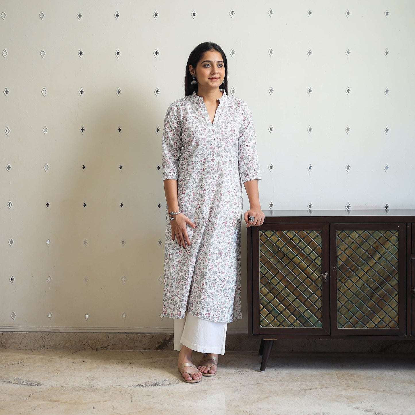 Grey - Block Print Cotton Straight Sanganeri Kurta 05