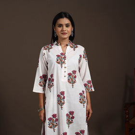 White - cotton straight sanganeri kurta 06 - handcrafted