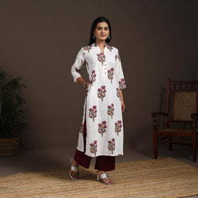 White - cotton straight sanganeri kurta 06 - handcrafted