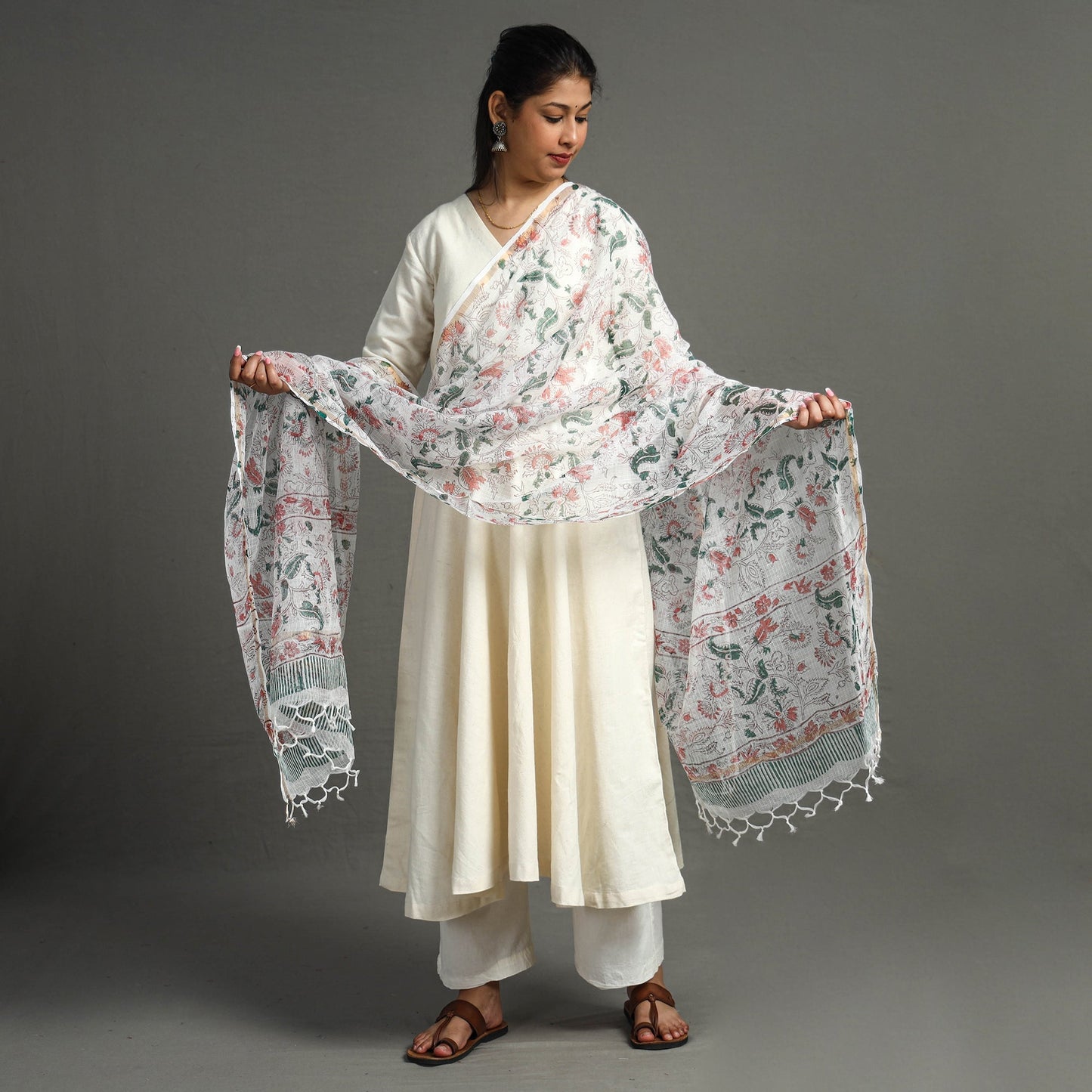 Buy Block Printed Kota Doria Cotton Sanganeri Dupatta