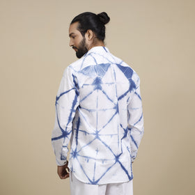 White & blue - shibori tie-dye cotton men full sleeve shirt