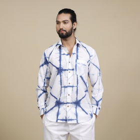 White & blue - shibori tie-dye cotton men full sleeve shirt