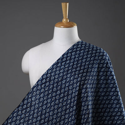  White Bootis On Navy Blue Sanganeri Printed Cotton Fabric 