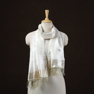 White - brocade handloom pure silk banarasi stole