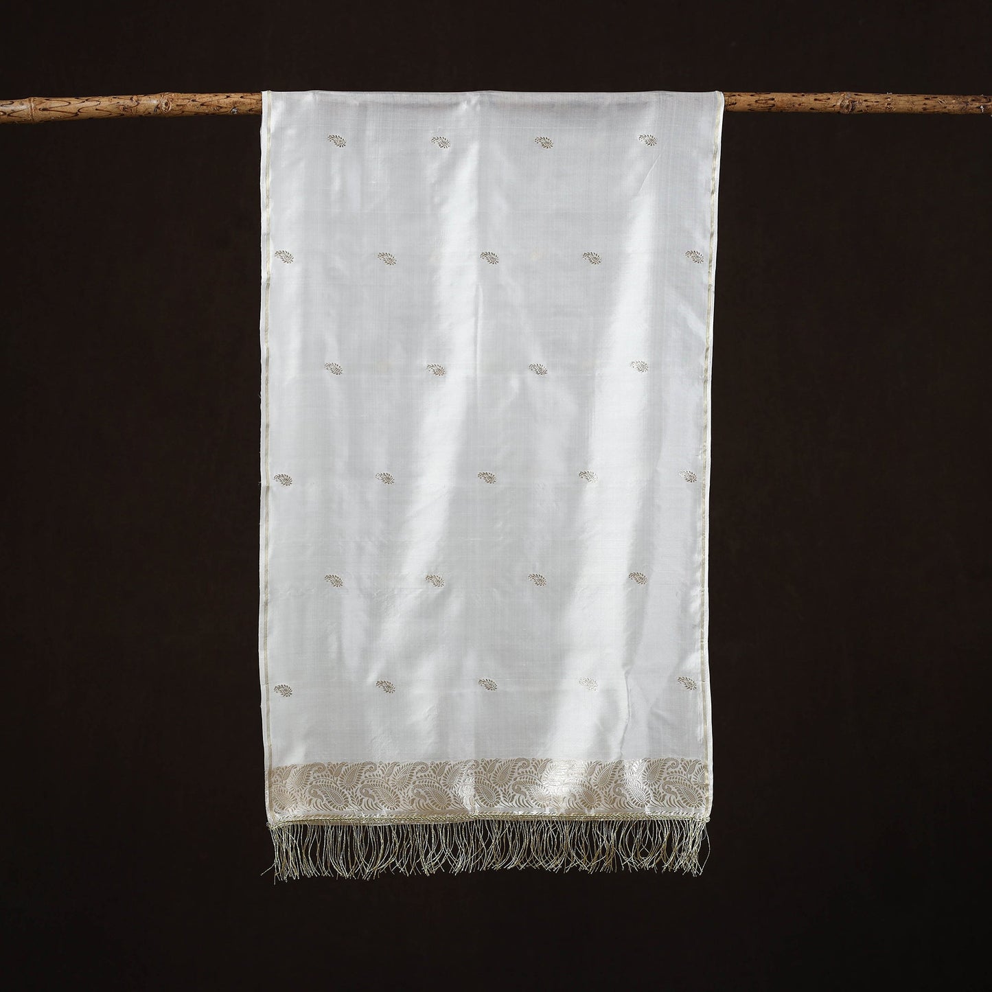 White - brocade handloom pure silk banarasi stole
