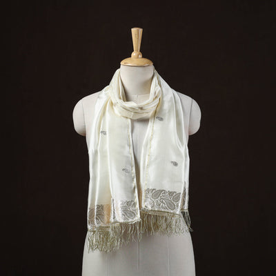 White - brocade handloom pure silk banarasi stole