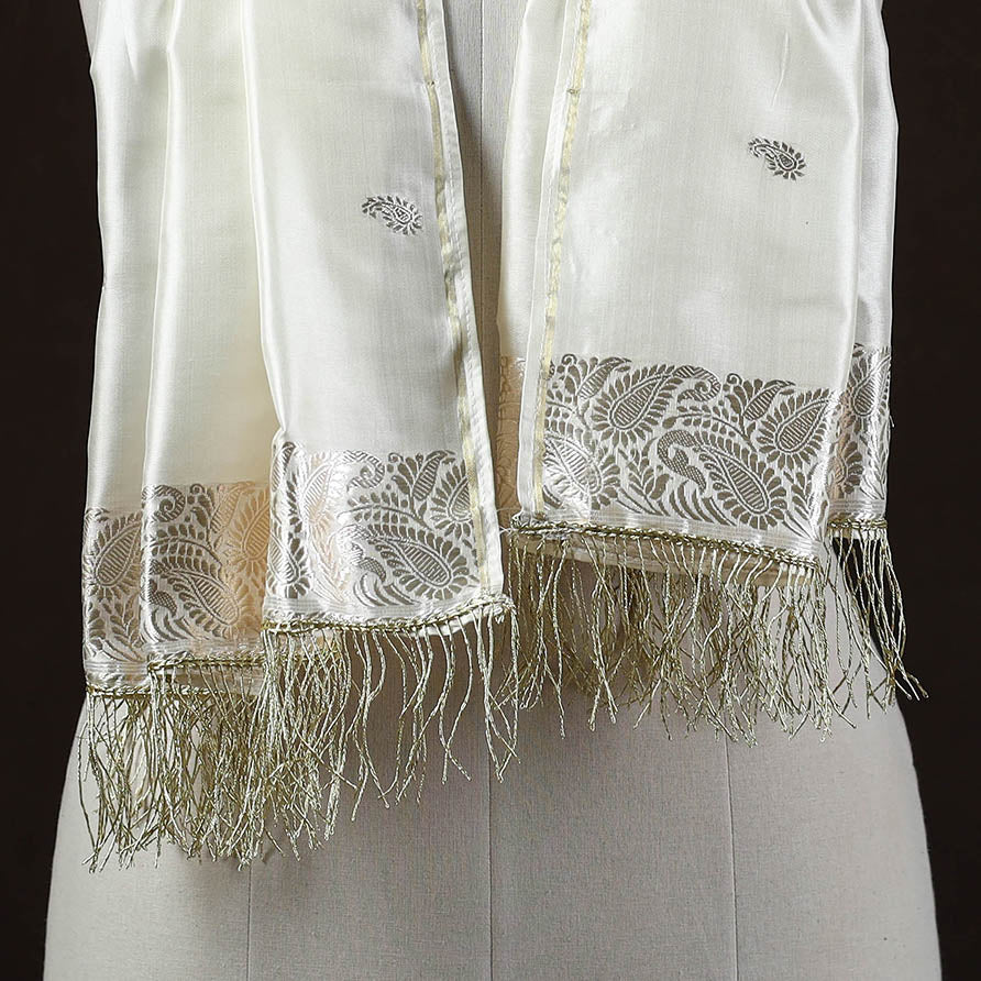 White - brocade handloom pure silk banarasi stole