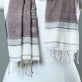 White - burdwan jamdani cotton handloom stole with tassels