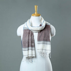 White - burdwan jamdani cotton handloom stole with tassels