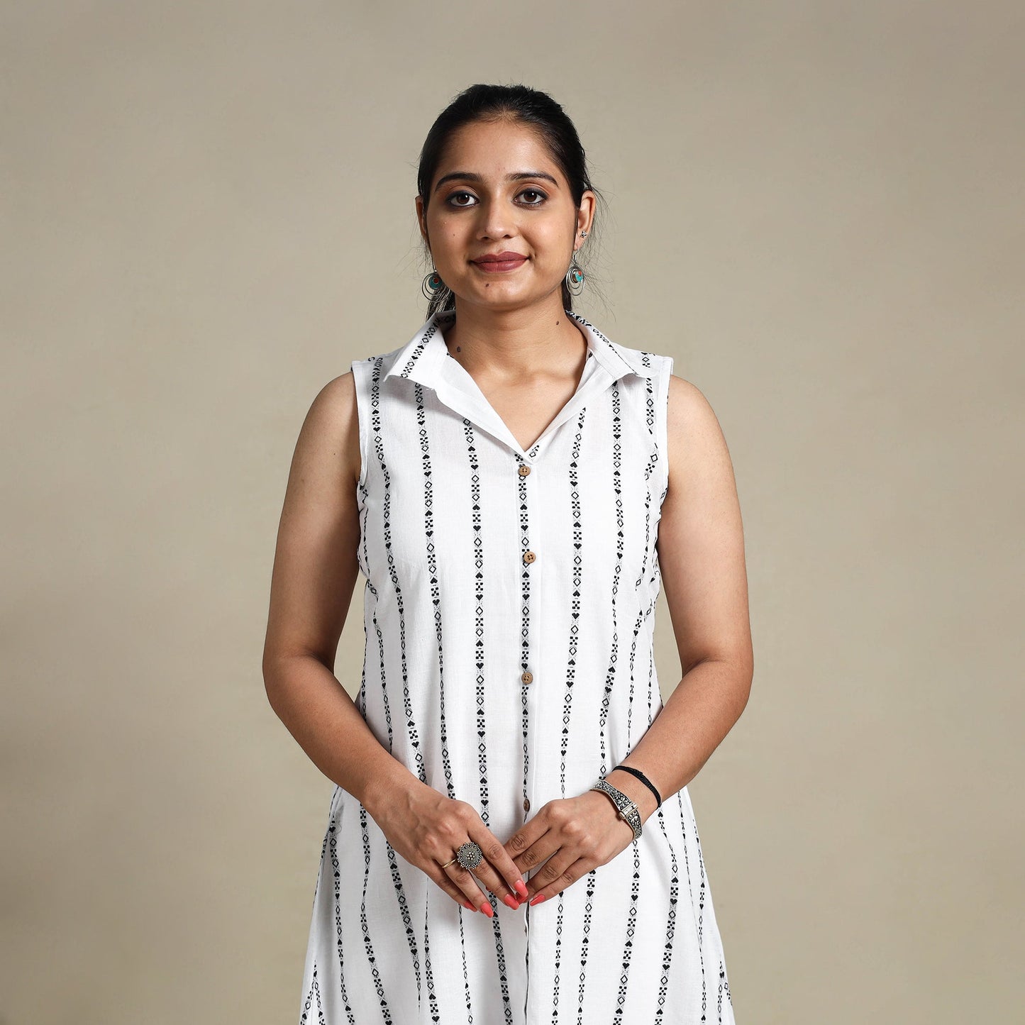 White Button Down Cotton Jacquard Dress