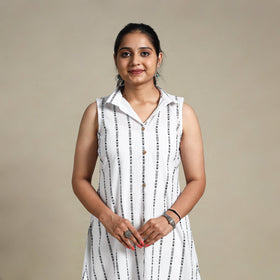 White Button Down Cotton Jacquard Dress