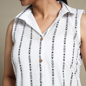 White Button Down Cotton Jacquard Dress