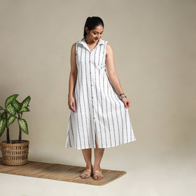 White Button Down Cotton Jacquard Dress