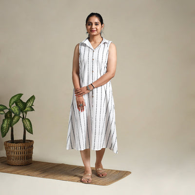 White Button Down Cotton Jacquard Dress