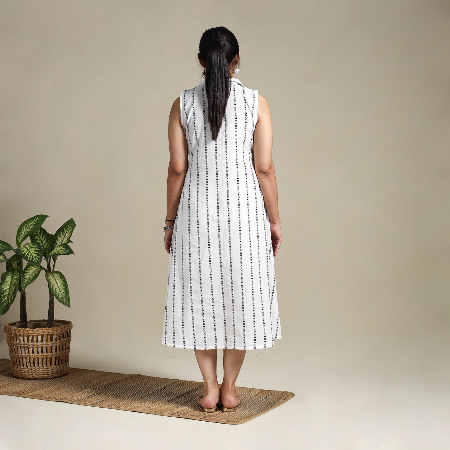 White Button Down Cotton Jacquard Dress