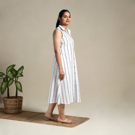 White Button Down Cotton Jacquard Dress