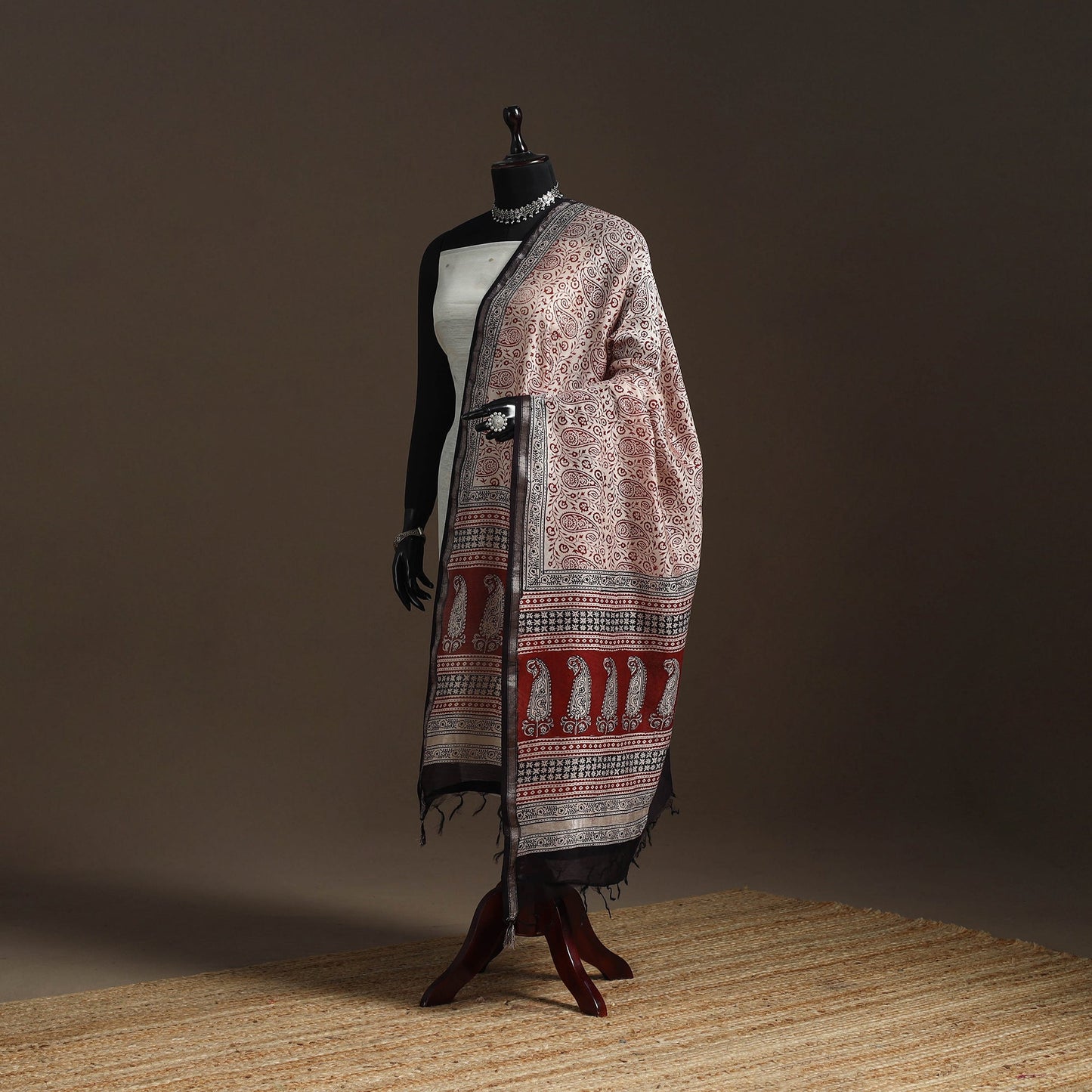 Chanderi silk bagh natural dyed dupatta with zari border 31