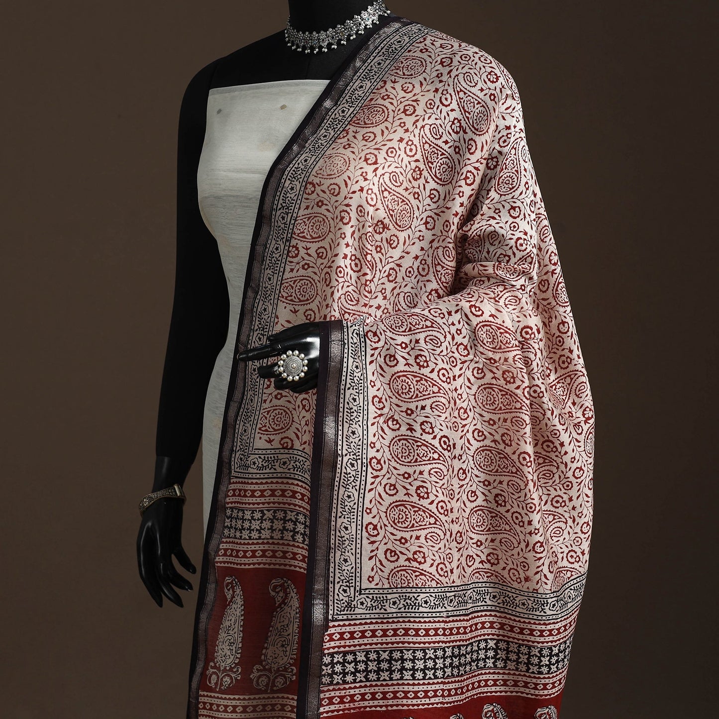 Chanderi silk bagh natural dyed dupatta with zari border 31