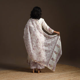 White - chanderi silk hand embroidery sanganeri suit set