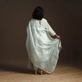 White - chanderi silk hand embroidery sanganeri suit set