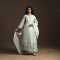 White - chanderi silk hand embroidery sanganeri suit set