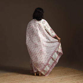 White - chanderi silk hand embroidery sanganeri suit set