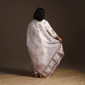 White - chanderi silk hand embroidery sanganeri suit set