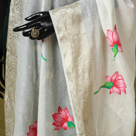 White - chanderi silk handpainted pichwai dupatta 01