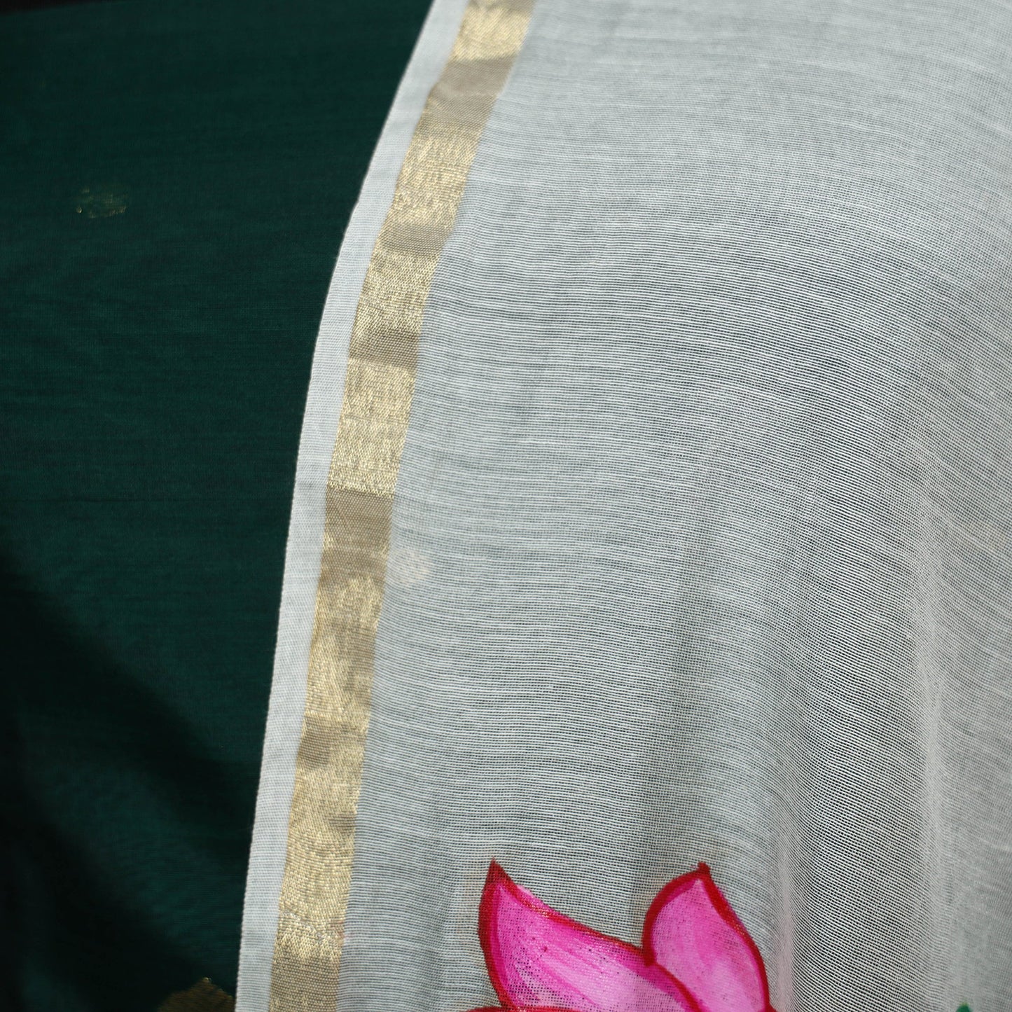 White - chanderi silk handpainted pichwai dupatta 02