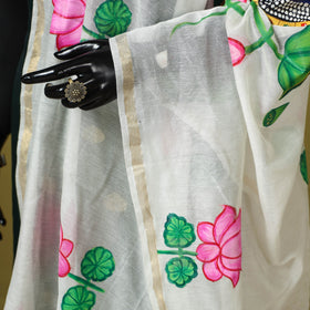 White - chanderi silk handpainted pichwai dupatta 02