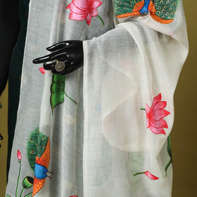 White - chanderi silk handpainted pichwai dupatta 07