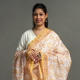 White - Block Print Chanderi Silk Sanganeri Dupatta 87
