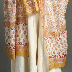 White - Block Print Chanderi Silk Sanganeri Dupatta 87