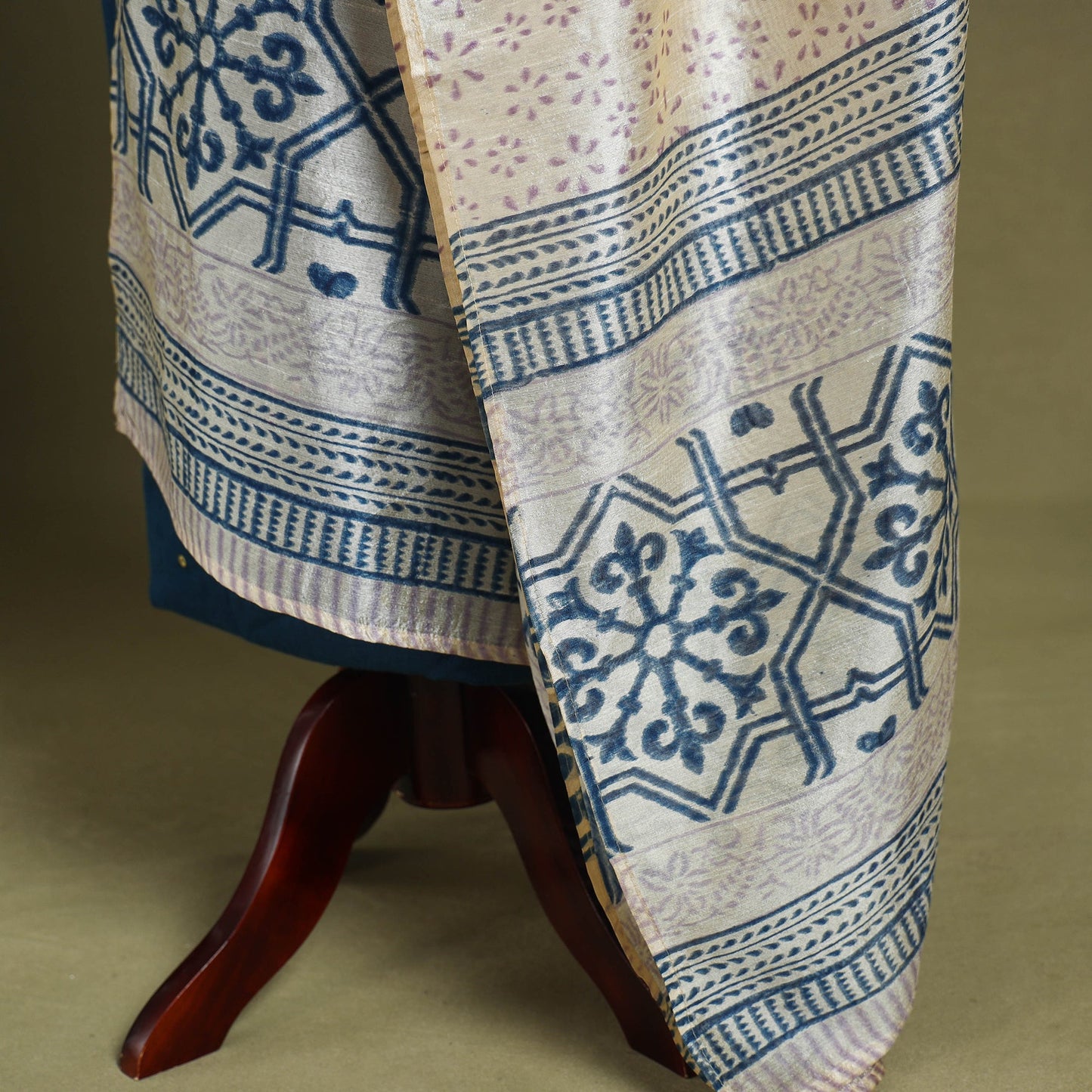White Block Print Chanderi Silk Sanganeri Floral Dupatta